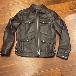 Coach Men's Dark Brown Leather Bomber Jacket